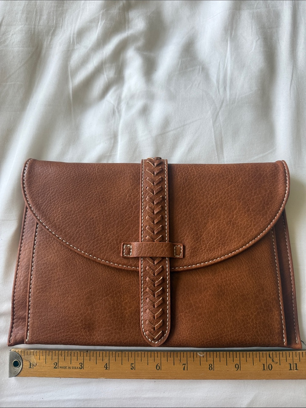Brown Braided Strap Faux Leather Clutch